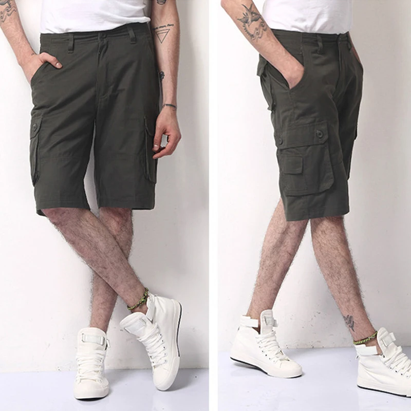 

Men's Cotton Work Shorts Solid Color Big Size Loose Straight Pants Multipockets Bermuda Summer Beach Shorts Boys Trunks 29-44