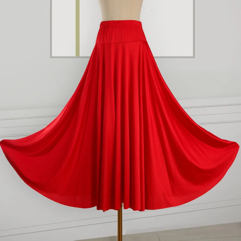 10 Colors High Waist Ballroom Dance Skirts Women Elegant Modern Dance Costume Lady Plus Size Half Length Pleated Big Swing Skirt women dance skirt