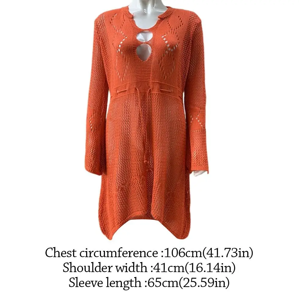 Fashion V Neck Summer Sunscreen Smock Knitted Hollow Out Swimsuit Cover Up Dress Bathing Suit Casual Bikini Cover-Ups for Women 6