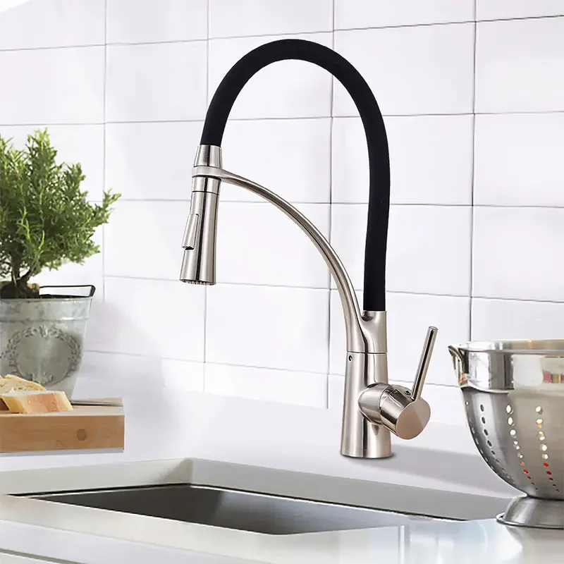 

Kitchen Faucet Swivel Pull Down Black Hose Sink Tap Mounted Deck Bathroom Hot And Cold Water Mixer Crane