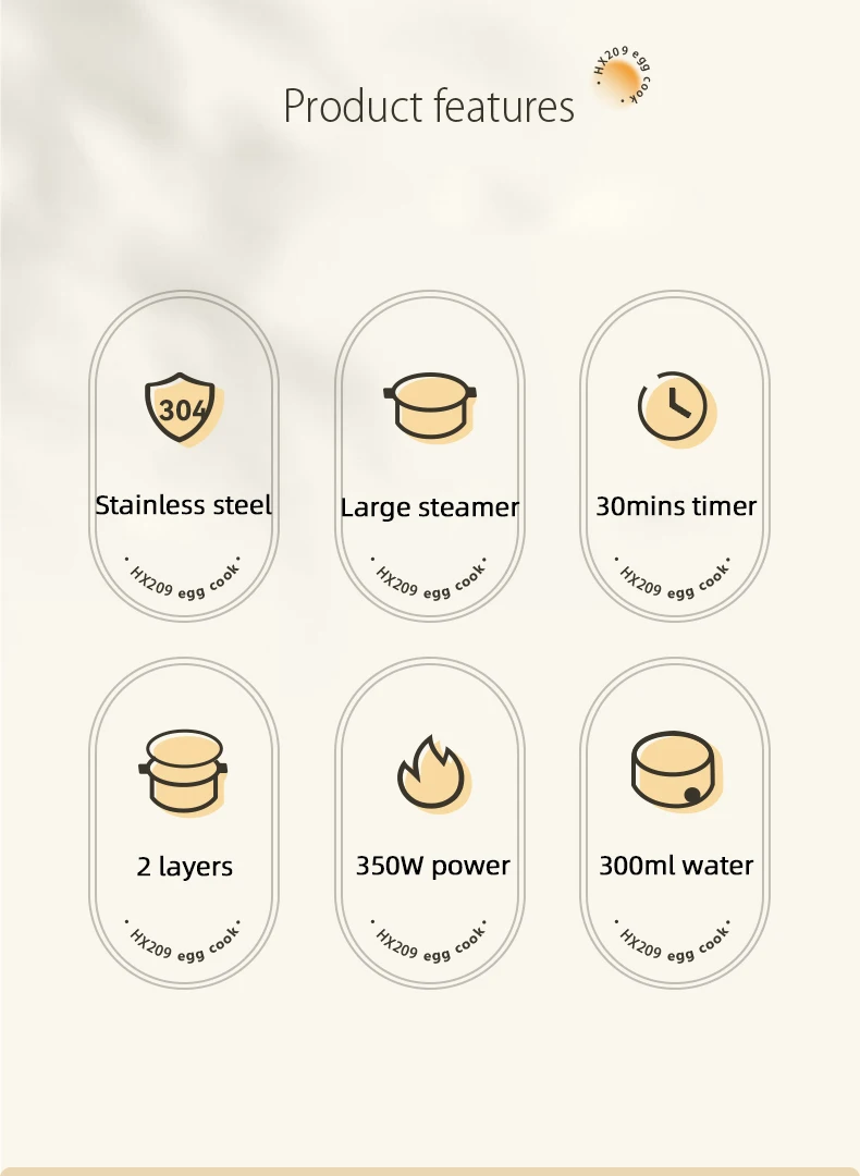 Description Picture 4 of item350W Electric Egg Cooker Timed Egg Boiler Breakfast Machine Automatic Steamer Egg Custard Steaming Cooker Food Warmer 2 Layers