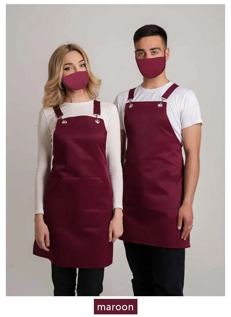 Schwarze Unisex-Schürze mit verstellbarem Hals und anpassbarer Markenlogo-Stickerei-Tasche für Männer und Frauen, Kellner, Kochen, Restaurant, Arbeitskleidung – Detail 4