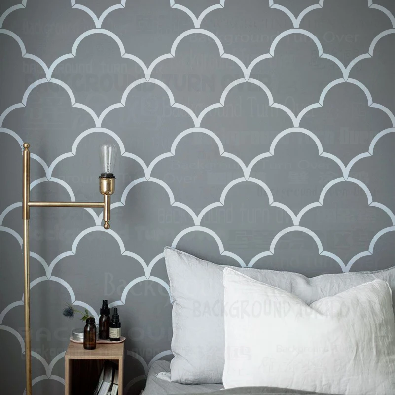 Estêncil para Pintura Decoração Modelo de Parede para Pintar Decorações de Massa Decorativa Arte Deco Linha Linear Nuvem Geométrica S220 40cm 80cm