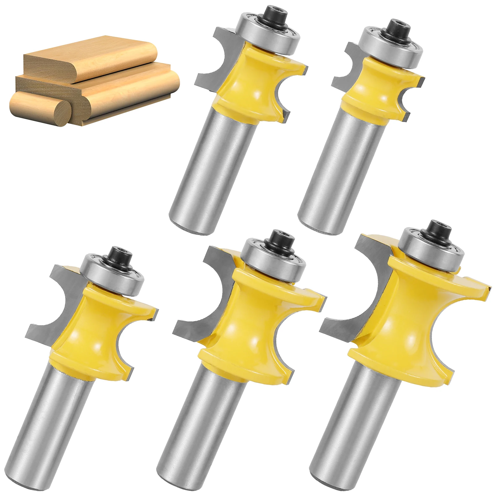 

5Pcs 1/2 Inch Shank Bullnose Router Bit Set Carbide Radius Half Round Bearing Router Bit Sturdy Edge Cutting Bit Woodworking