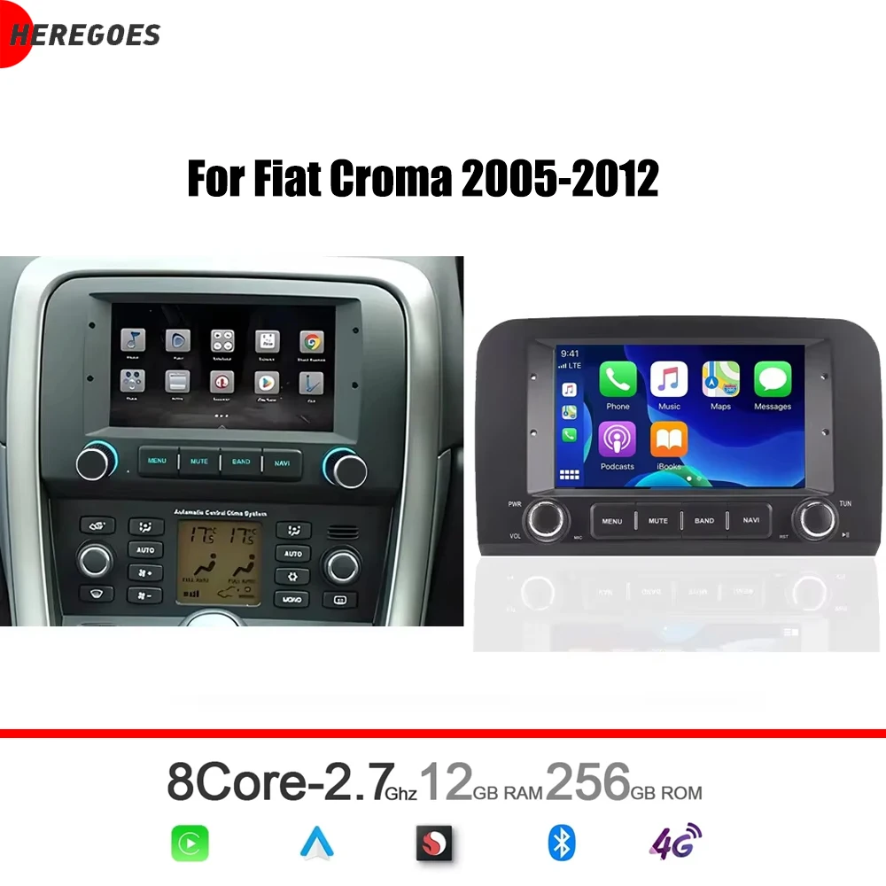 7' Android 15 8-Kern 12GB RAM 256GB ROM Auto-Player GPS 4G Autoradio Multimedia Auto-Radio Navigation für Fiat Croma 2005 2006-201