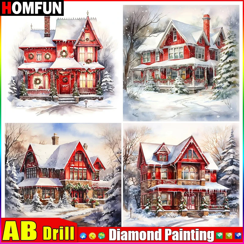 

Квадратная и круглая Алмазная 5D картина HOMFUN AB, экологичные поделки, полная Алмазная вышивка «Пейзаж, дом, дерево», домашний декор