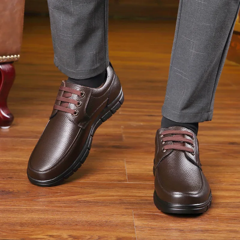 Hot Sale Soft Sole Lace-up Luxury Brand Middle-aged Old Man Dad Lightweight Loafers Shoes Men Genuine Leather Casual Shoes 3