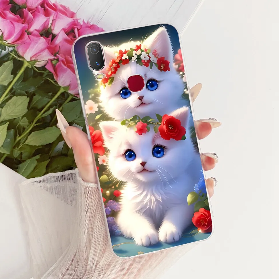 Clear Cute Cat Floral Soft Back Cover - Luxury Painted Design