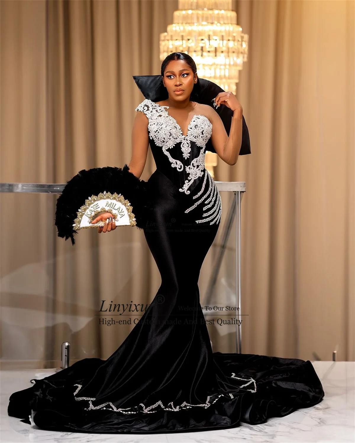 Black Mermaid Prom Dress With Cape Elegant Evening Dress Y14