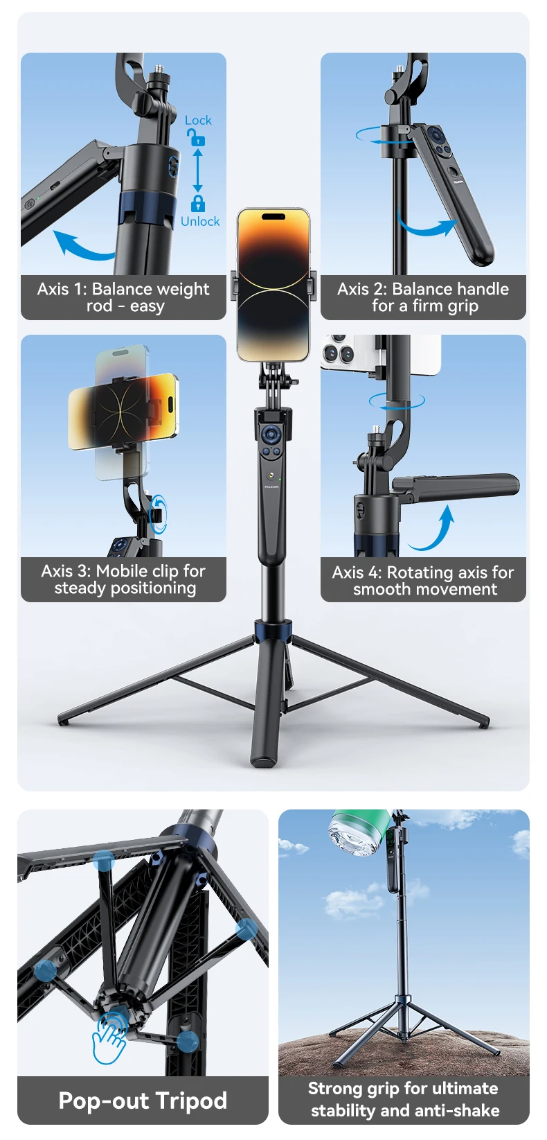 Auto Face Tracking Selfie stick Holder Universal Smartphone Vlog Live Tripod For