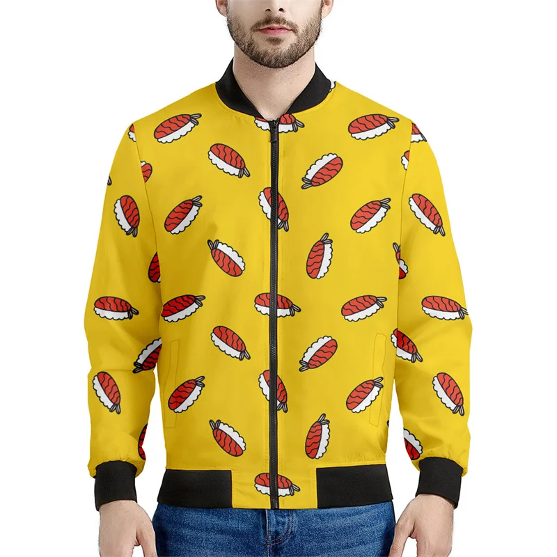 thumbnail image 1 of Chaqueta bomber con estampado 3D de rollos de sushi japoneses para hombres y mujeres, sudadera de gran tamaño, camisetas de primavera y otoño, chaquetas con cremallera de manga larga, 1 of 5