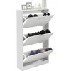 White Narrow Storage Cabinet Flip Down Shoe Rack Wood 3 Tier Shoe Organizer for Home and Apartment, Shoes Cabinets 2