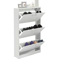 White Narrow Storage Cabinet Flip Down Shoe Rack Wood 3 Tier Shoe Organizer for Home and Apartment, Shoes Cabinets 2