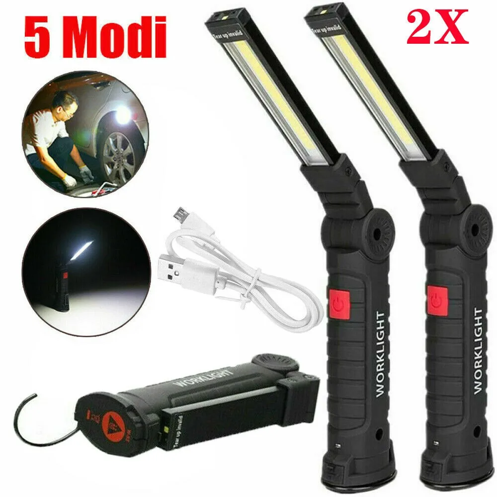 

1/2pcs Portable COB LED Flashlight Work Light Magnetic Lanterna Hanging Lamp W/ Built-in Battery Camping Torch USB Rechargeable