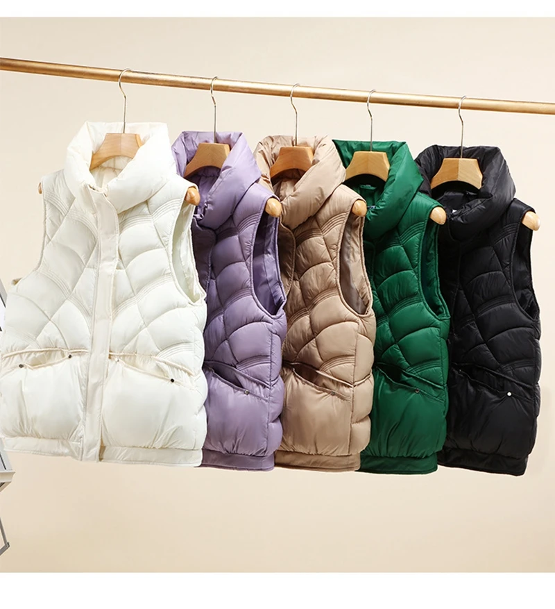 

2023 New Autumn Winter Vest Solid Colors Casual Waistcoat Stand Collar Ligh Ultra Windproof Outwear Women Puffer Jacket