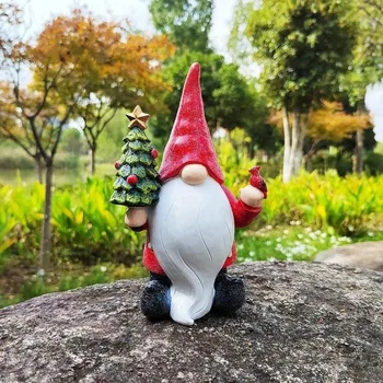 Santa Claus Statue Christmas Resin Craft Home Decoration Gnome Holding Christmas Tree Ornaments Garden Microlandscape Decor 2