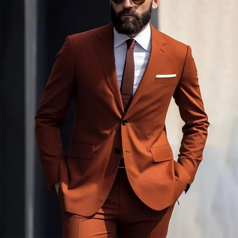 Formal Notch Lapel Men Suits 2Piece Fashion Single Breasted Solid Wedding Tuxedo Business Casual Office Suits (Jacket+Pants)