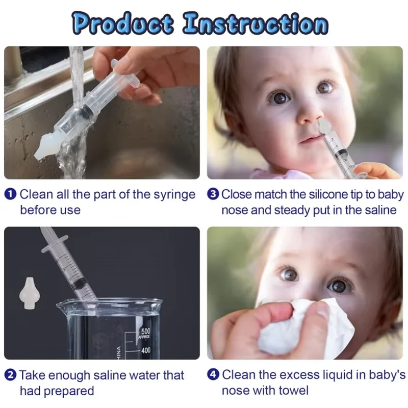 2Pcs Silicone Baby Nasal Aspirator Syringe Baby Nose Cleaner Kids Rhinitis Nasal Washer Reusable Irrigator Washing for Chi
