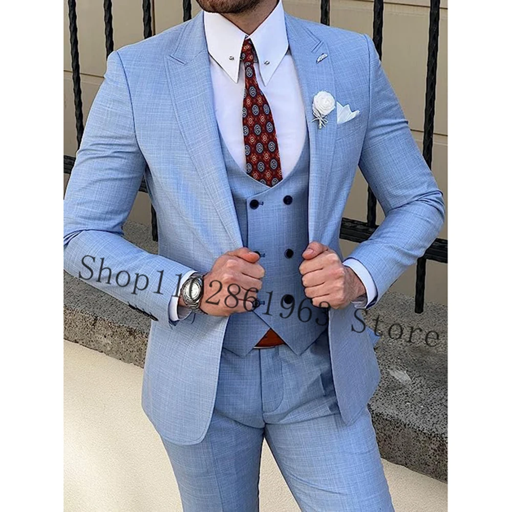 2023 Linen Wedding Suits For Men 3 Pieces Formal Groomsmen Bridegroom Wedding Tuxedos Blazer+Vest+Pants Trajes De Hombre