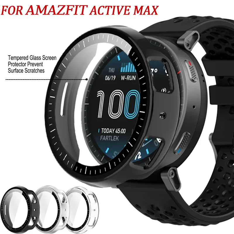 Amazfit Active Max용 풀 커버리지 보호 케이스 Amazfit Active Max 범퍼 쉘 프레임용 강화 유리 스크린 프로텍터