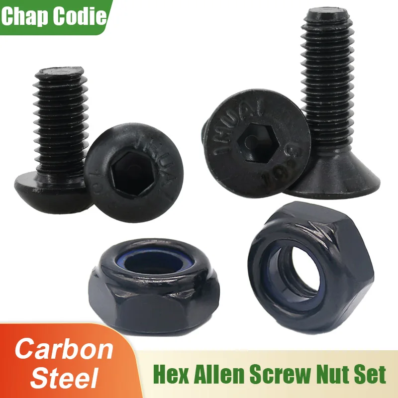 M2 M3 M4 M5 M6 Carbon Steel Self Lock Nut Screw Set Hex Hexagonal Allen Countersunk Bolt Nylon Locking Nuts Kit High Strength
