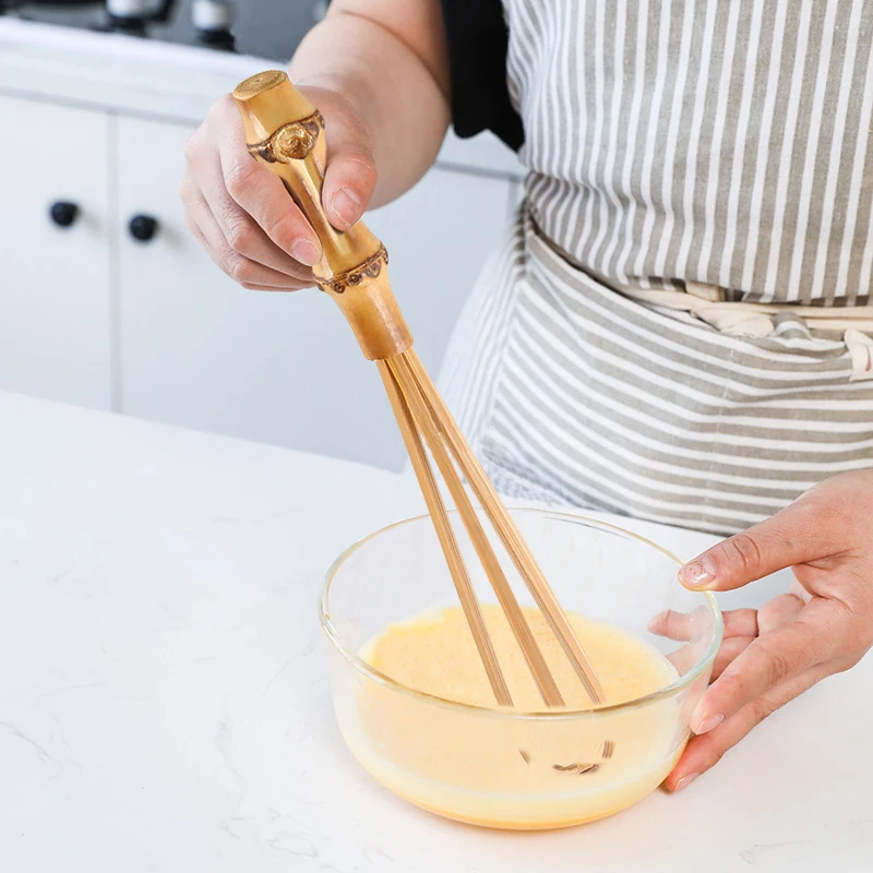 Kitchen Cooking Baking Tool Handmade Natural Bamboo Mini Small Hand Flour Mixer Blender Manual Egg Beater Whisk