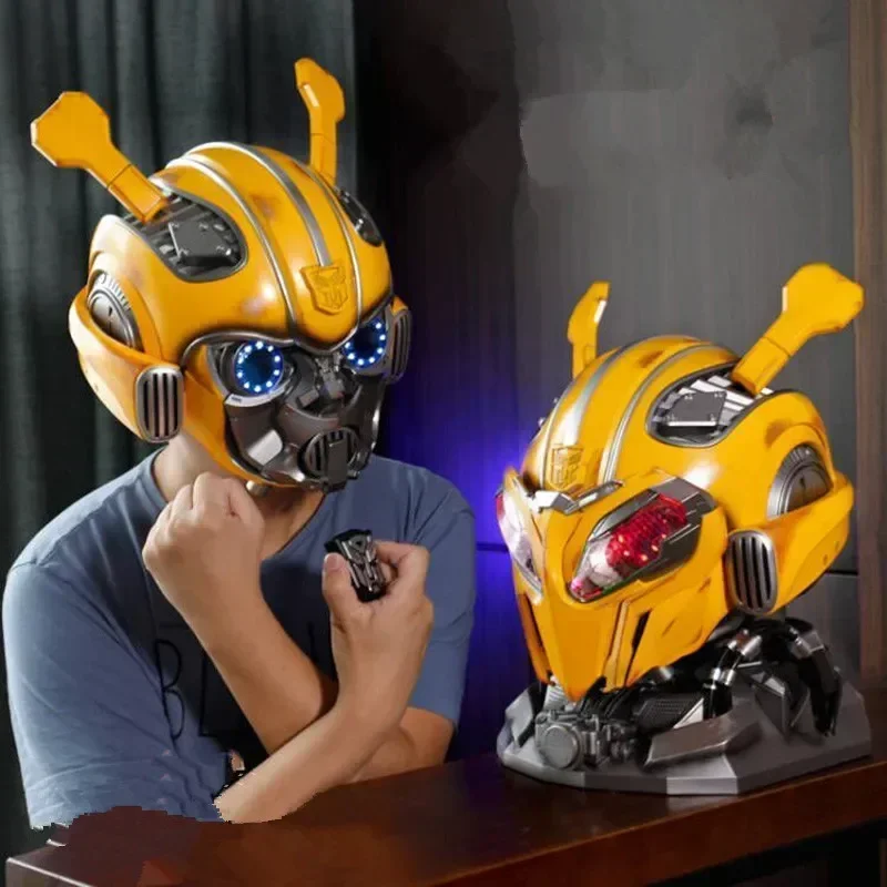 

Hot Transformers 1:1 Bumblebee Helmet Genuine Glow Anime Fiugre Wearable Face Changing With Speakers Model Decor Toy Funny Gifts