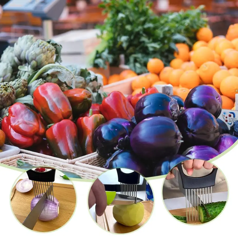 Onion Slicer Tool Easy Onion Slicing Tool Stainless Steel Holder for Slicing Vegetables Fruits for Potato Effortless