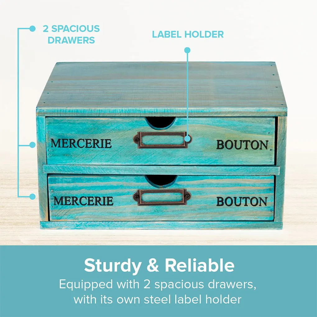 

Blue Wooden Desktop Drawer Organized Storage Solution For Office Desk Wide Application Vintage