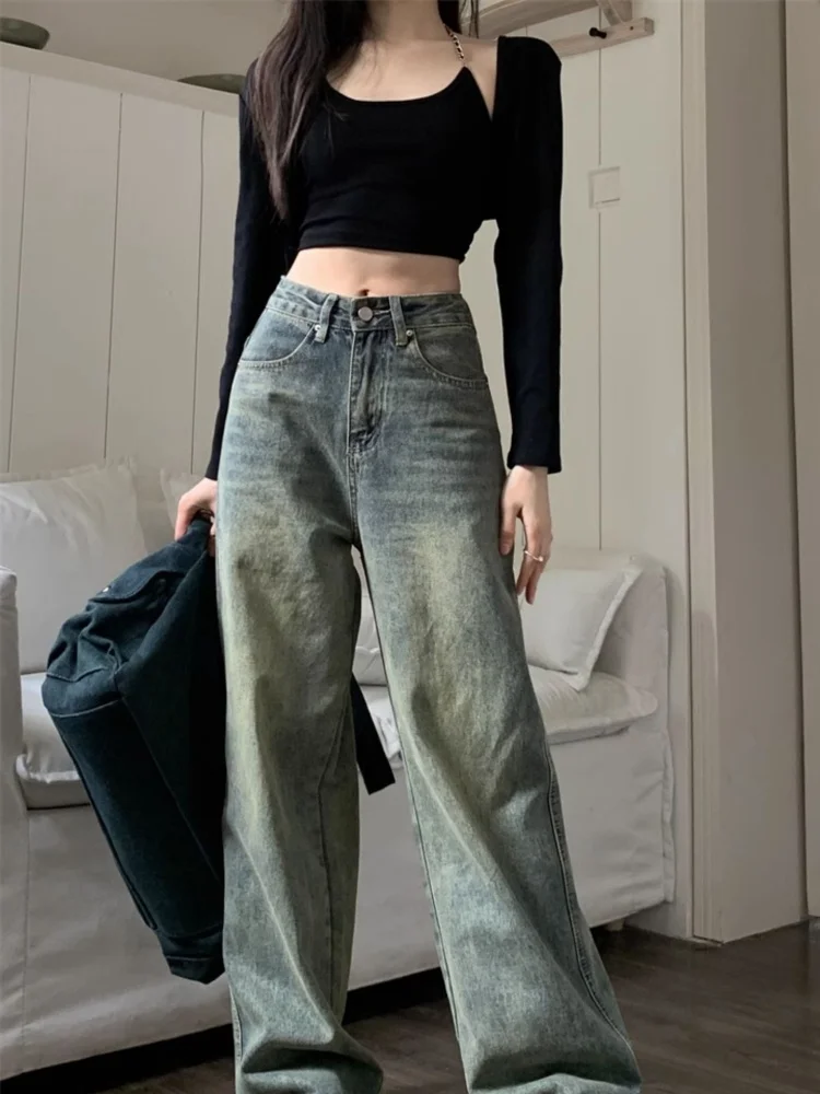 

YEMOCILE Women Y2k Baggy Wide Leg Jeans Women Vintage Washed Denim Pants Basic Slouchy Blue Trousers Female Streetwear 2024