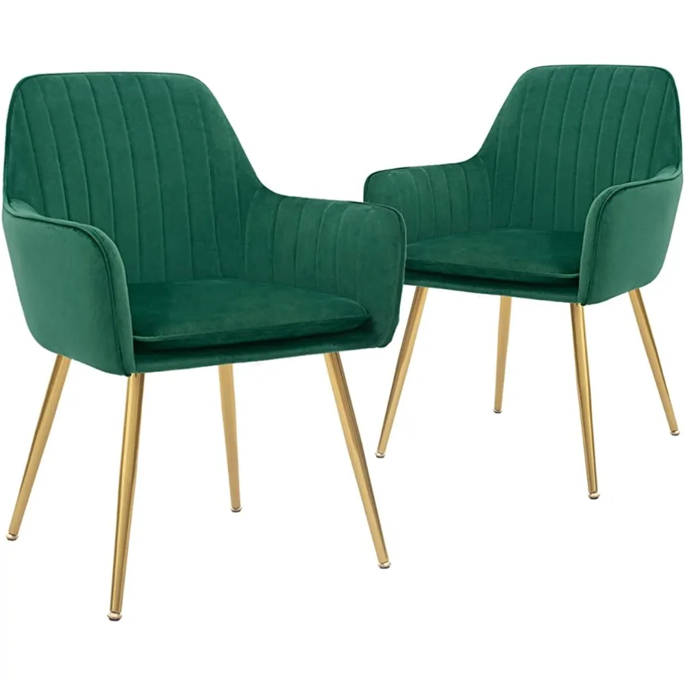 

Furniture Modern Living Dining Room Accent Arm Chairs Club Guest with Gold Metal Legs, Set of 2, Green