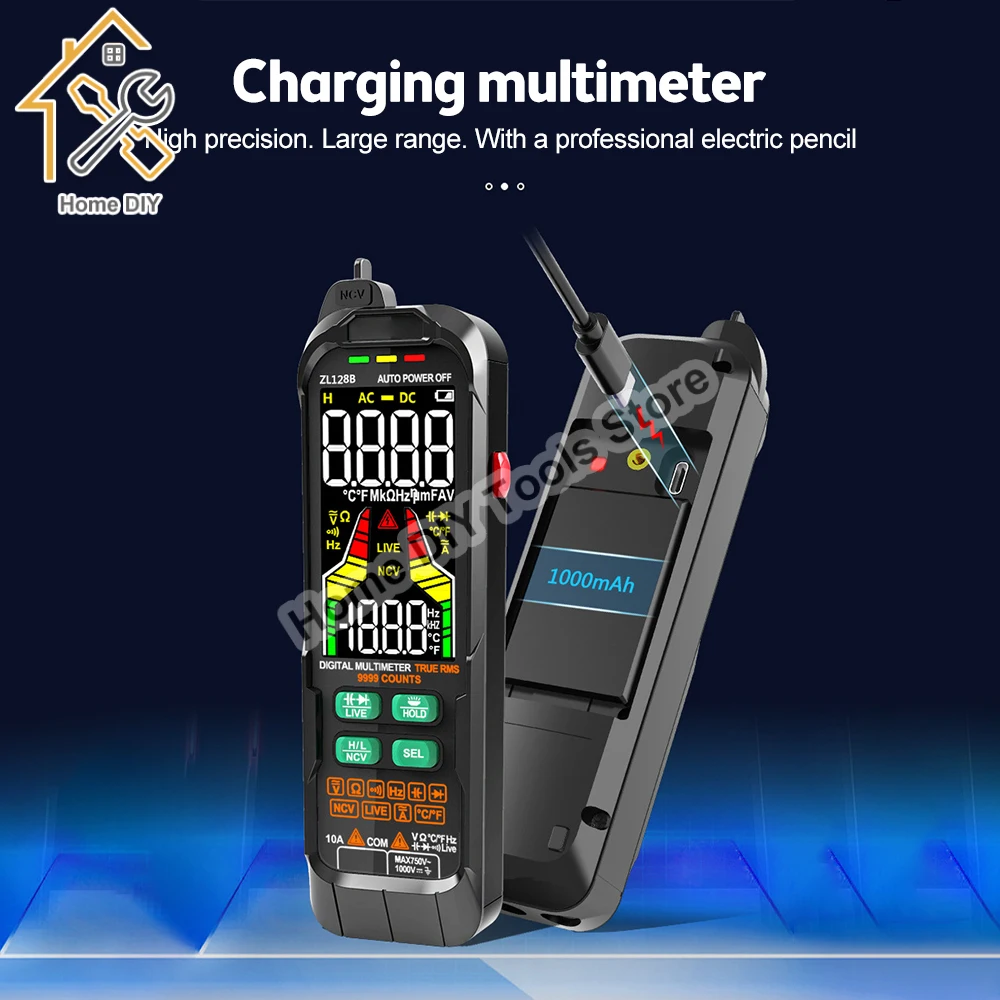 USB Charge Digital Multimetor Auto Range AC DC Current Voltage Detector Pen True RMS Capacitance Temp Smart Multimeter Tester