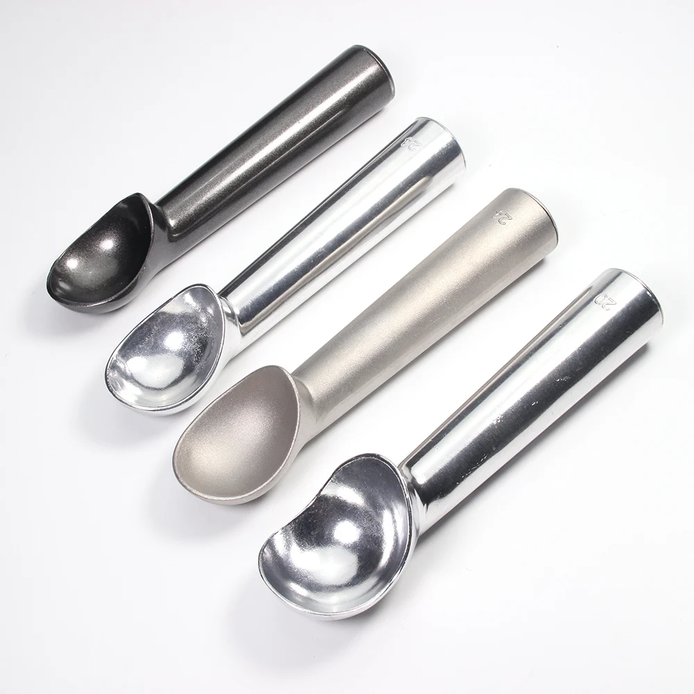 Non-Stick Anti-Freeze Ice Cream Scoop with Unique Liquid Filled Heat Conductive Handle Simple One Piece Aluminum 1.5 and 2 Ounce
