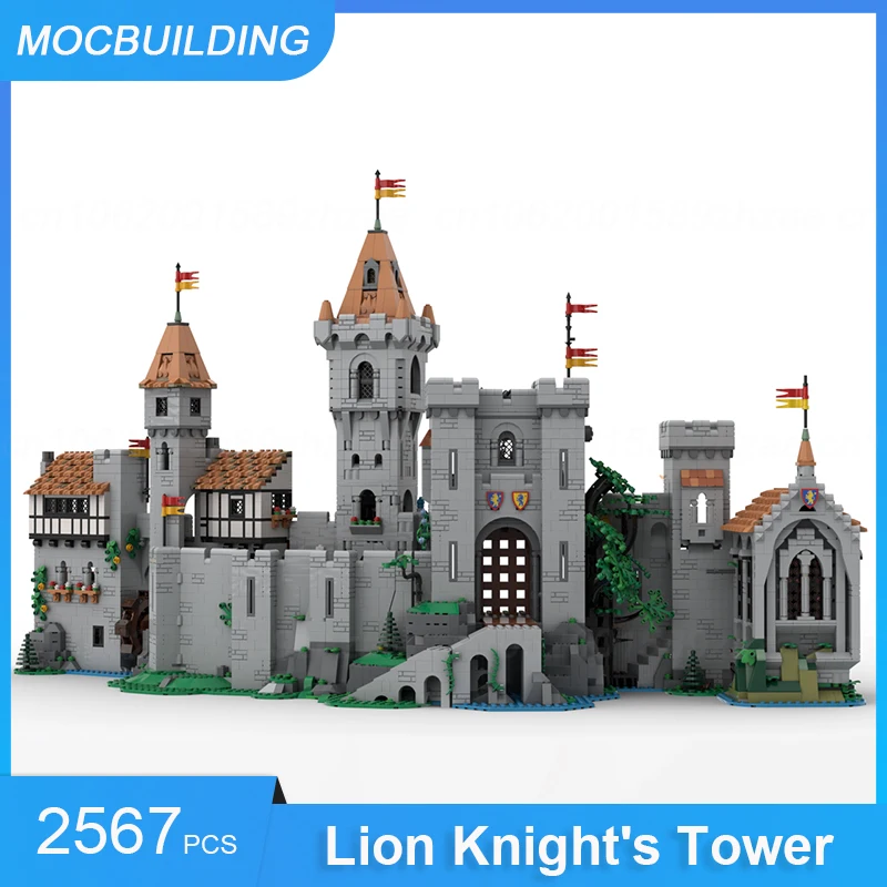 MOC 빌딩 블록 사자 기사탑-10305 성 확장 DIY 벽돌 조립, 건축 전시 장난감 선물, 2567 개