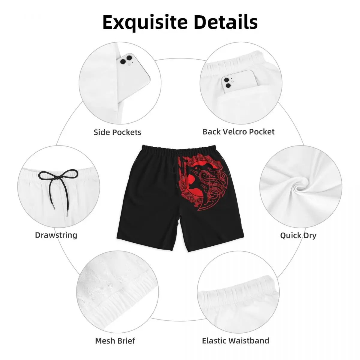 Bathing Suit V-Vikings Board Shorts Summer Cool Fashion Classic Beach Short Pants Men's Sports Fitness Quick Drying Swim Trunks