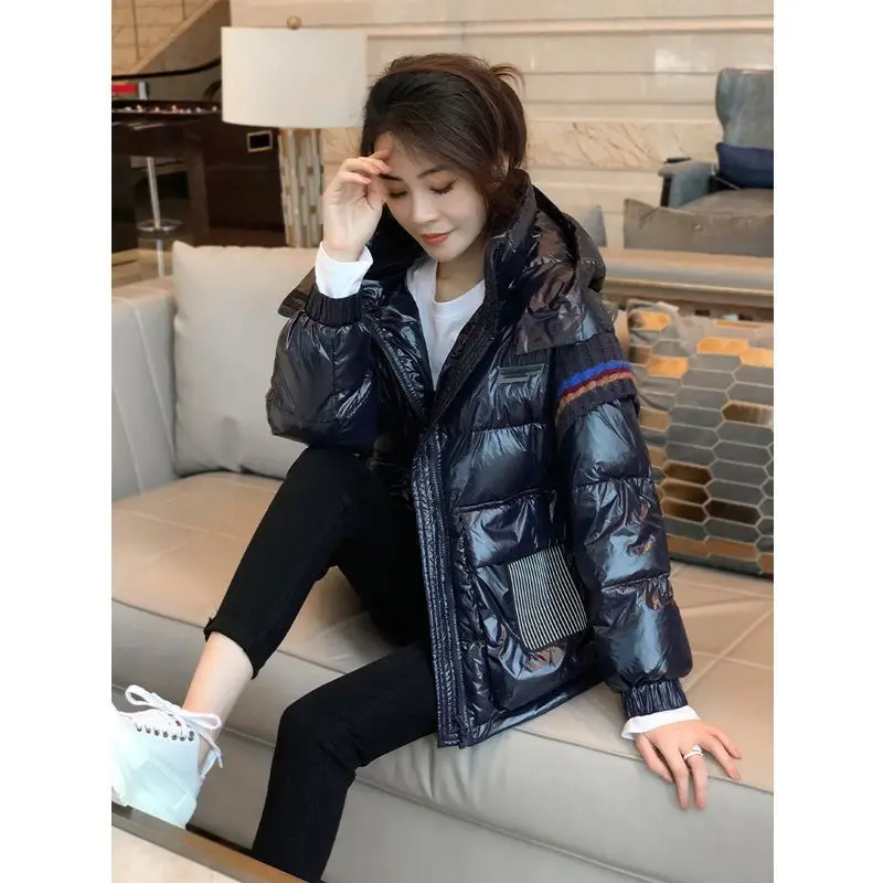 

Hooded Bright Down Cotton-padded Jacket Womens Little Thick Bread Coat Winter Clothes Women