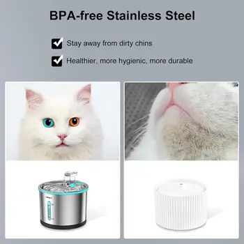 NPET Cat Water Fountain Stainless Steel, 50oz/1.5L Dishwasher Safe Pet Water Fountain with Visible Window Light for Cats 6