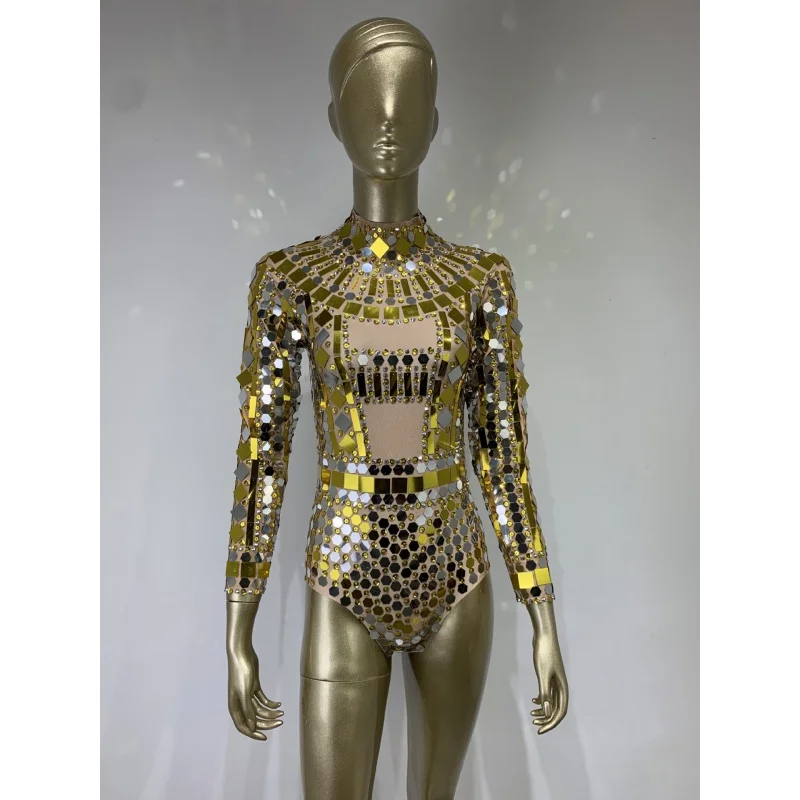 

Spot New Golden Shiny Jumpsuit Popular European and American Nightclubs Party Stage Bodysuit