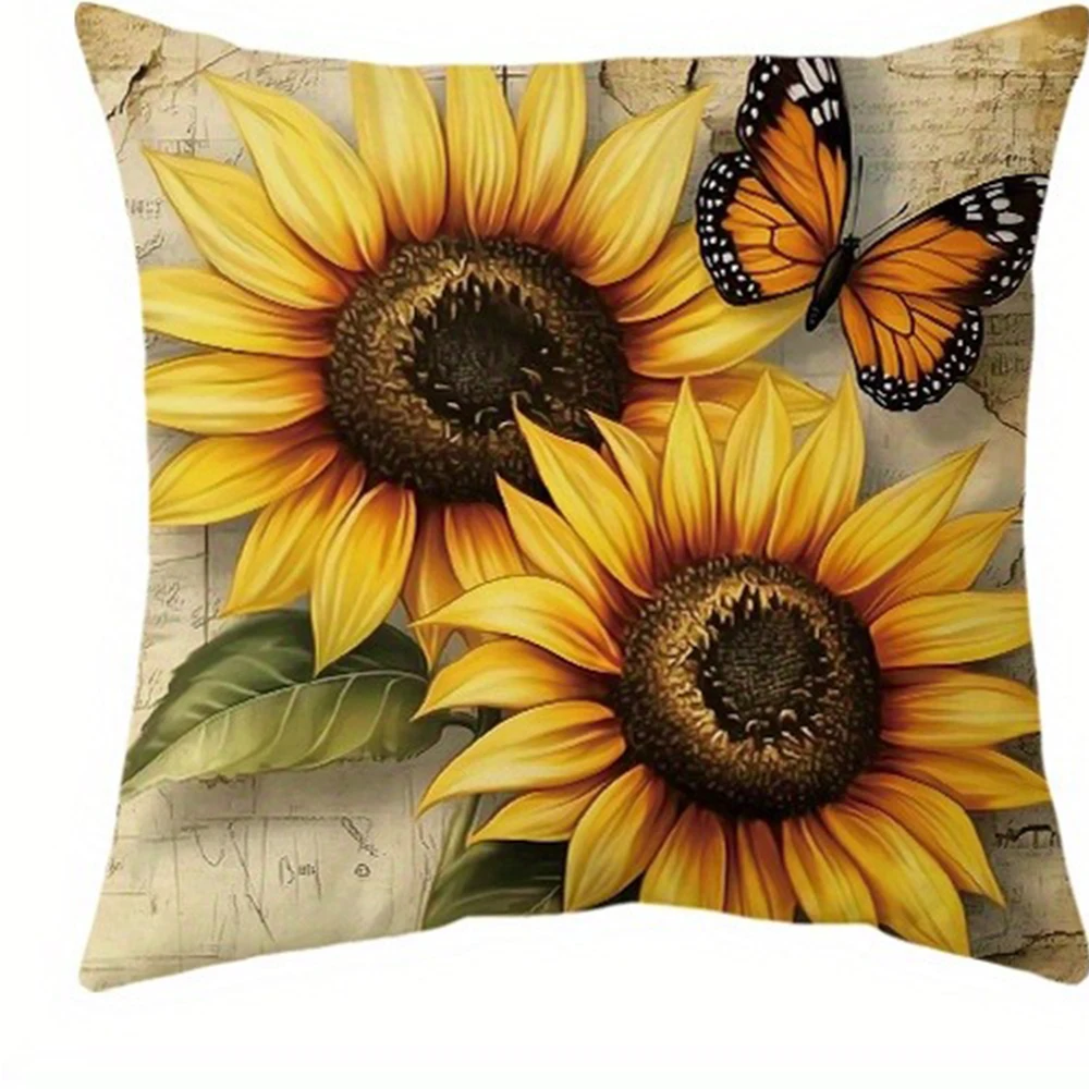 Sunflower Duo and butterfly printed pillow cover