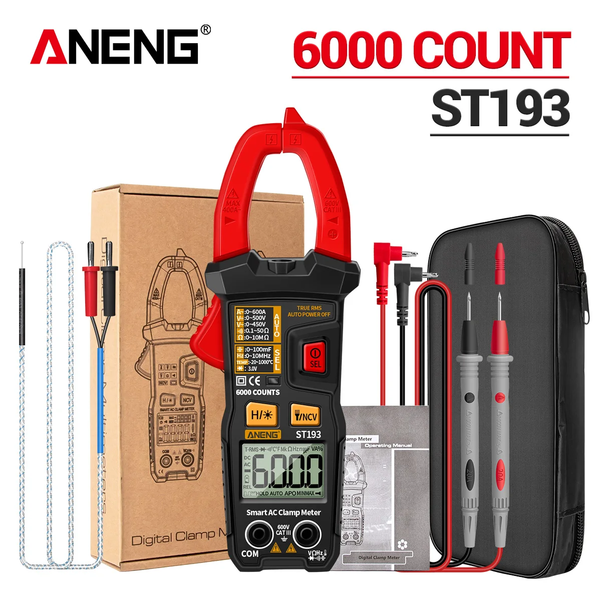 caliper gauge ANENG ST194 Digital 6000 Count True RMS Multimeter Clamp Meter DC/AC Current Clamp Voltage Car Tester Hz Capacitance Ohm Tool electromagnetic field meter Measurement & Analysis Tools