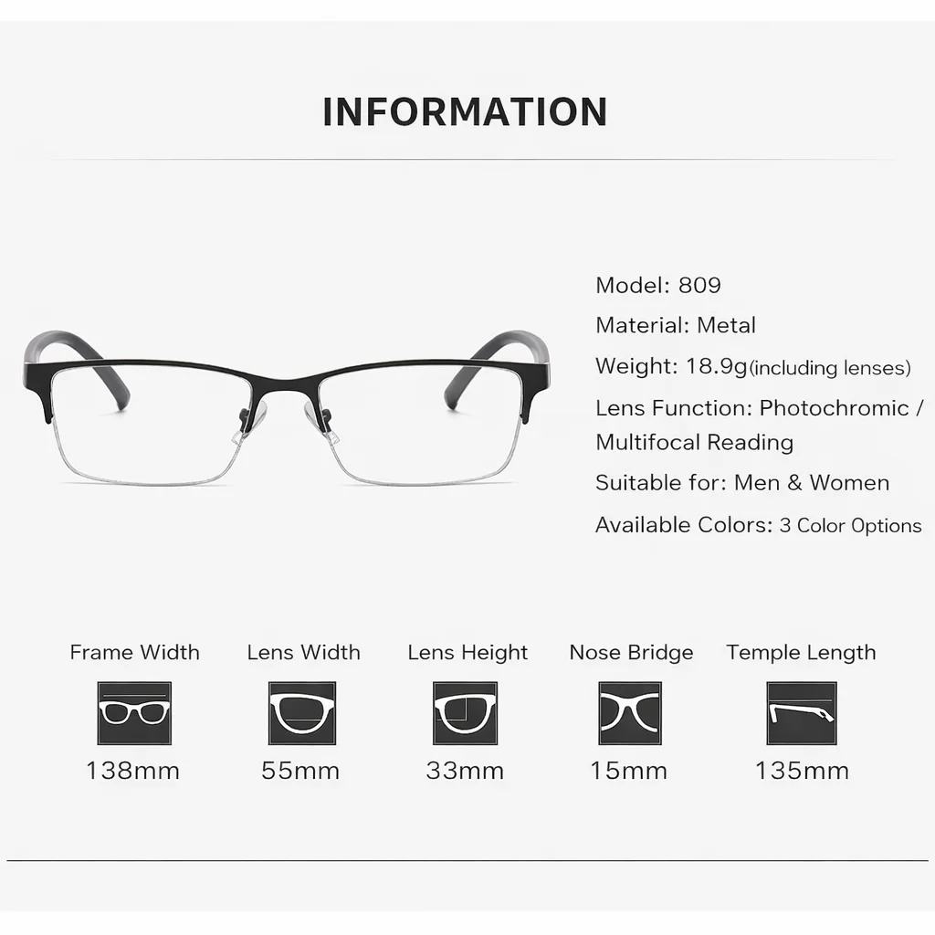 1pc Männer Platz Anti Blau Licht Lesebrille Fashion Square Halb Rahmen Klare Linse Photochrome Brillen für Unisex + 1,0- + 4,0 – Detail 8