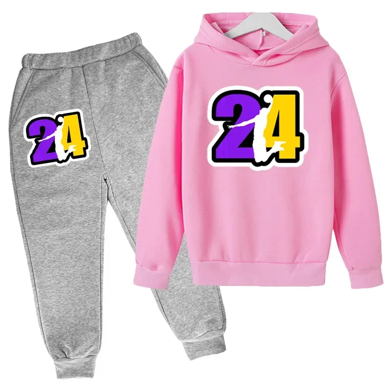 Kids Sports Suit Basketball Training Clothes Children Clothing Hoodies Pant Set 3-12 Years Basketball 24 Print