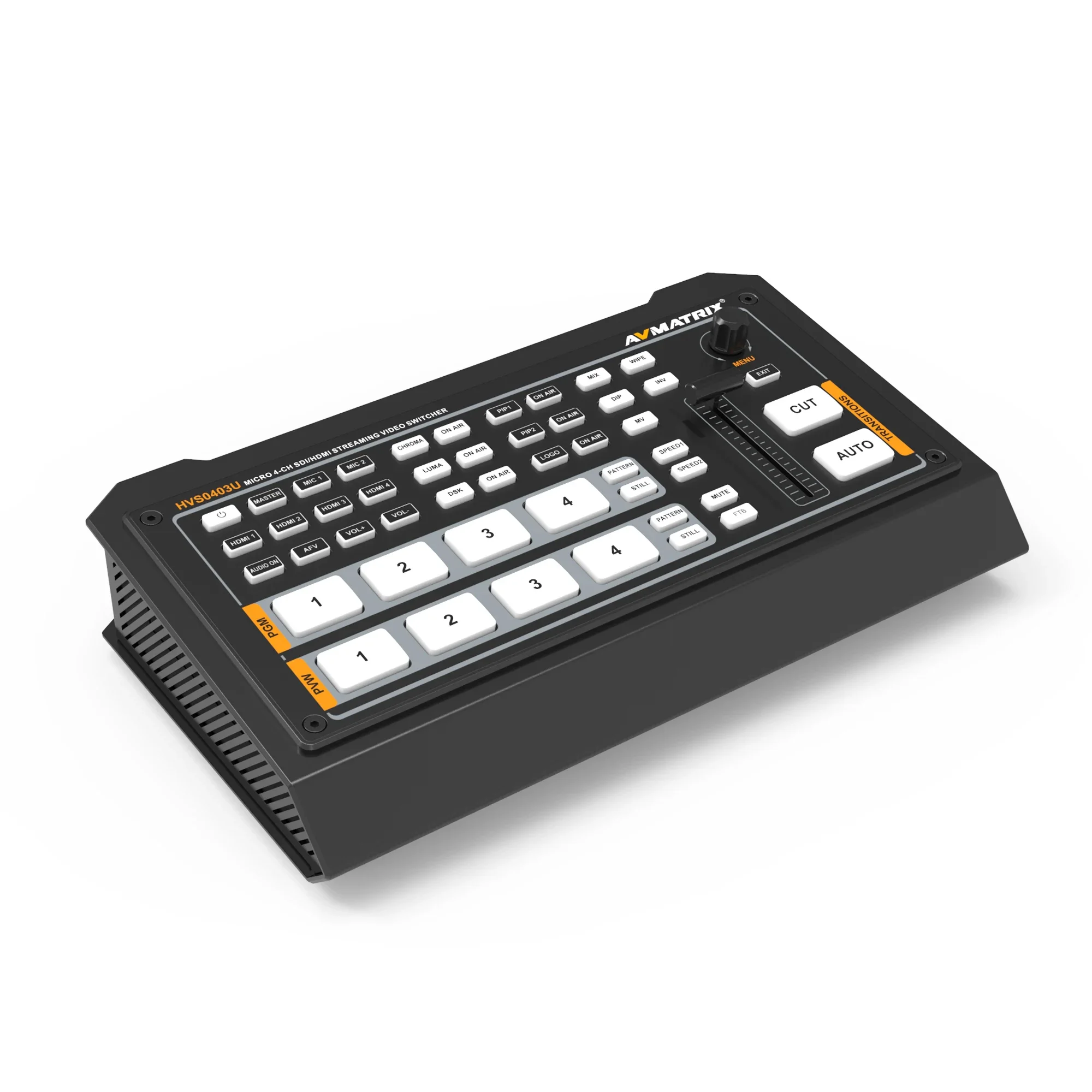 AVMATRIX 마이크로 SDI HDM 비디오 믹서 지지대, 라이브 스트리밍 스위처 비디오용 자동 감지, HVS0403U, 4 채널