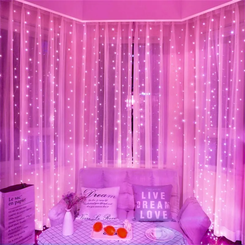 3/6m Curtain LED String Lights Garland Battery Power Festoon 8 Modes Fairy Garland Lights Christmas Decoration for Bedroom Home