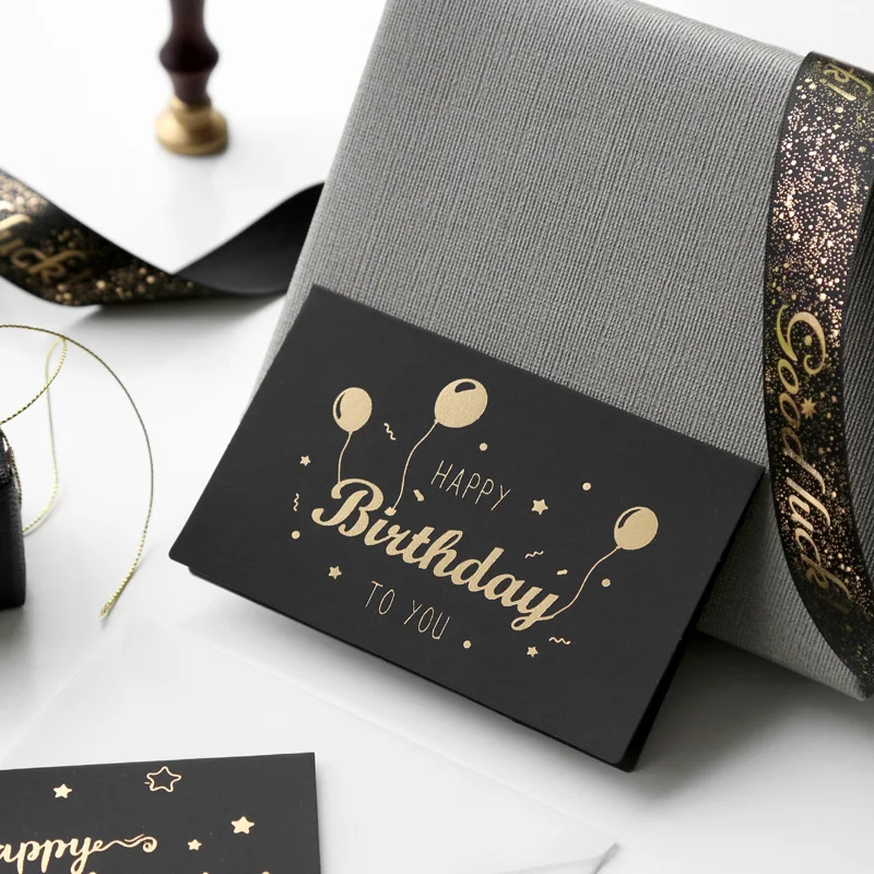 Black Birthday Greeting Card Bronzing Invitations Postcard Wishes Blessing Message Cards Small Card Blank with Envelope 6set birthday greeting cards