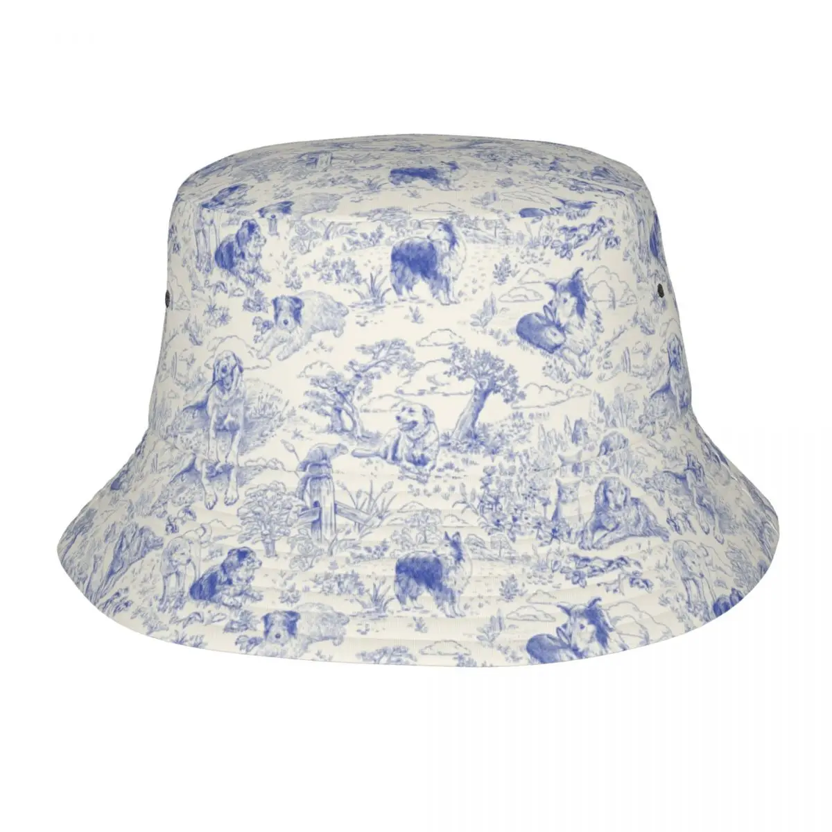 Country Dogs Toile De Jouy Cappelli Secchiello Unisex Personalizzati Summer Beach Sun Collie E Jack Russell Terrier Cappelli