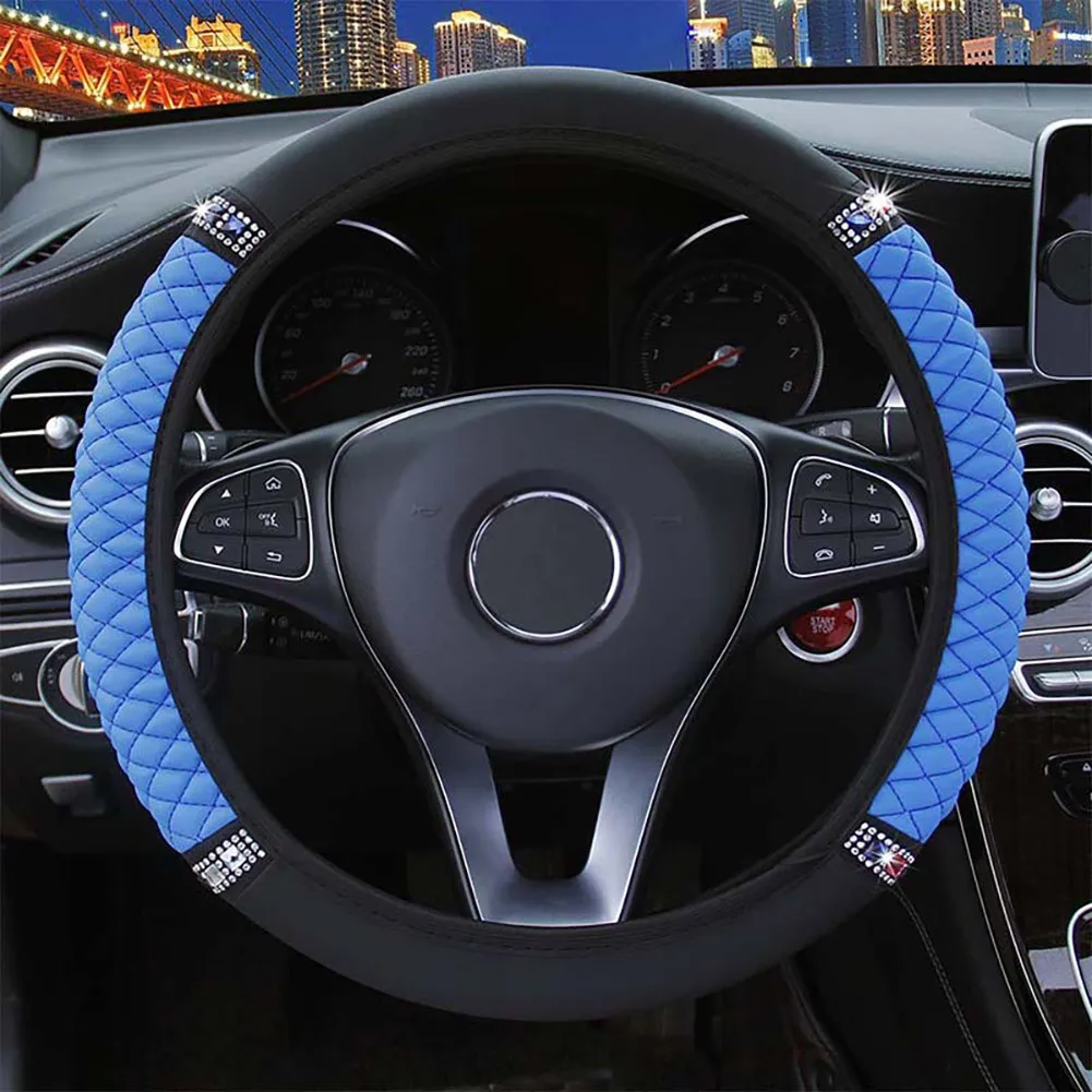 

For 38-37CM Steering Wheel Cover Car Diamond Elastic Interior Leather Universal 1 Pcs Anti-Slip Auto High Quality