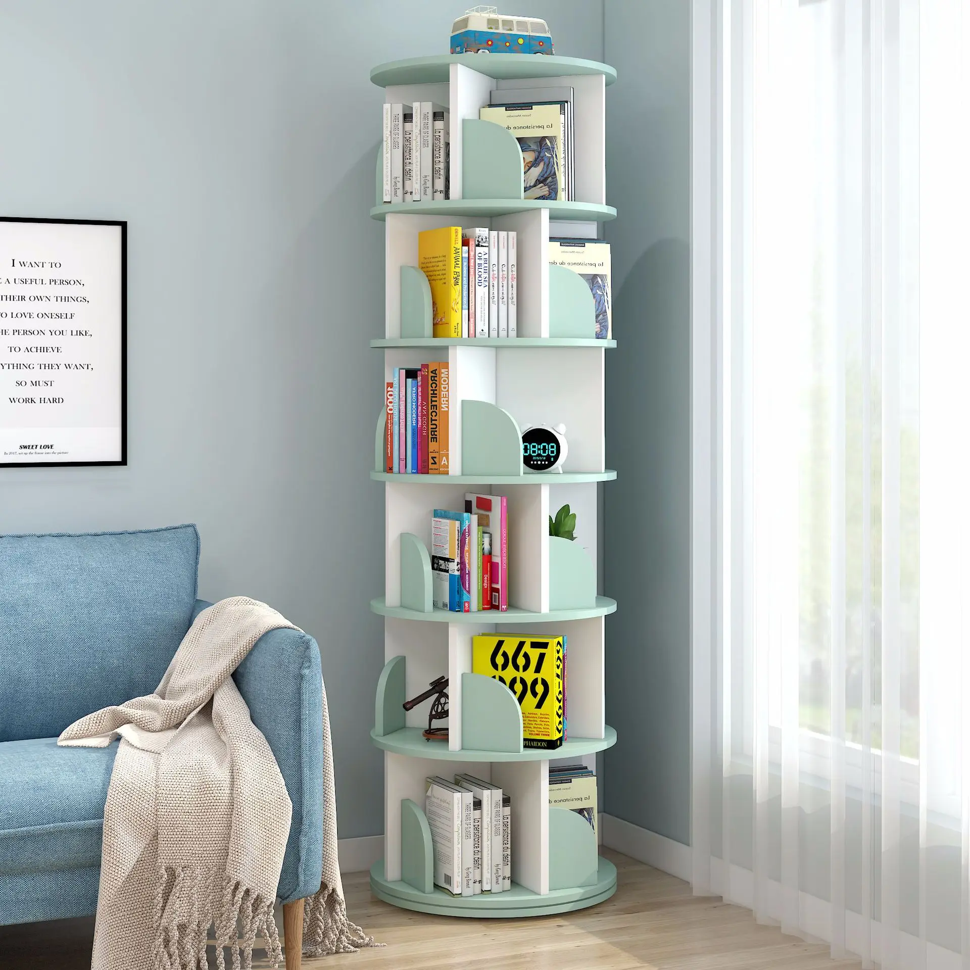 Rotating-Bookshelf-Children-s-Picture-Book-Rack-Home-Space-saving ...