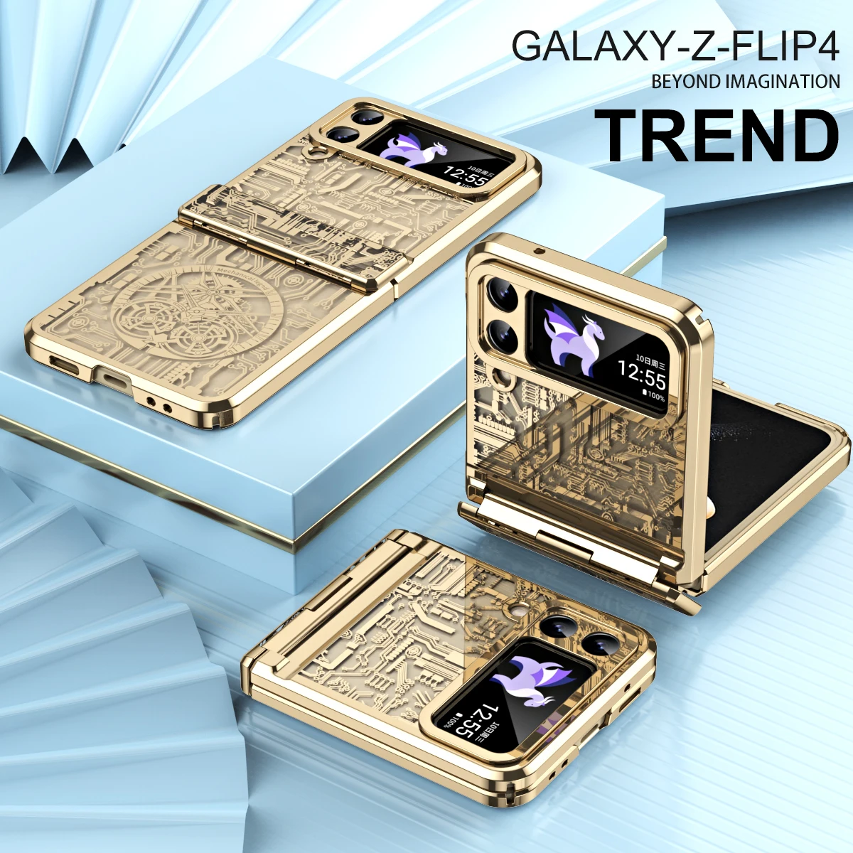 

For Samsung Galaxy Z Flip 5 Case Mechanical Hinge Fashion Star Plating Clear Shockproof Protection Cover Z Flip 4 3 Phone Cases