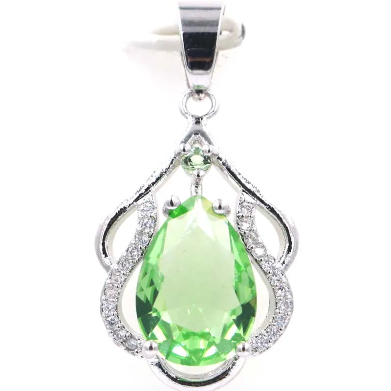 33X17Mm Splendido Verde Tsavorite Granato Rosa Kunzite Bianco Cz Signore Fidanzamento Ciondolo In Argento